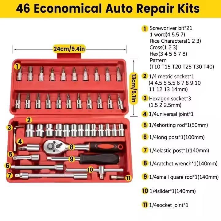 46 Pcs Chrome Vanadium Steel Tool Kit Set